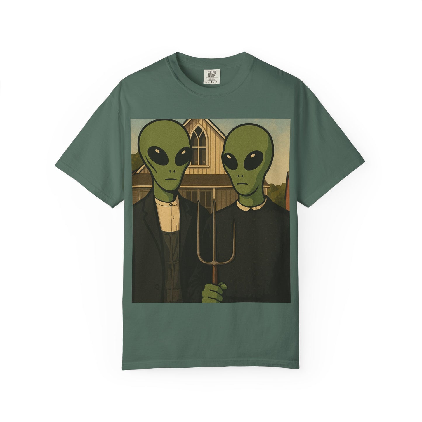 Alien Gothic T-Shirt — Parody of American Gothic Art