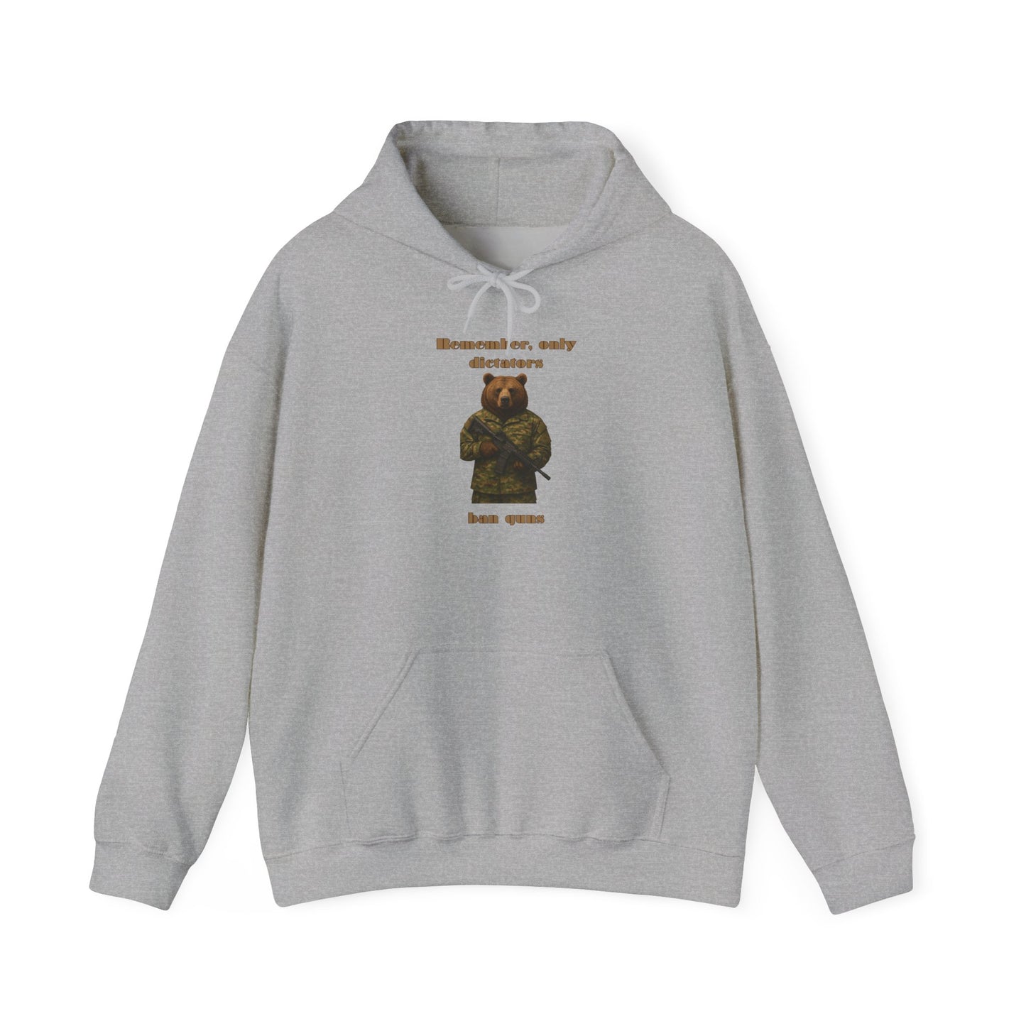Military Bear Graphic Hoodie — "Brownsack, salty dictators have eyes" Novelty Streetwear