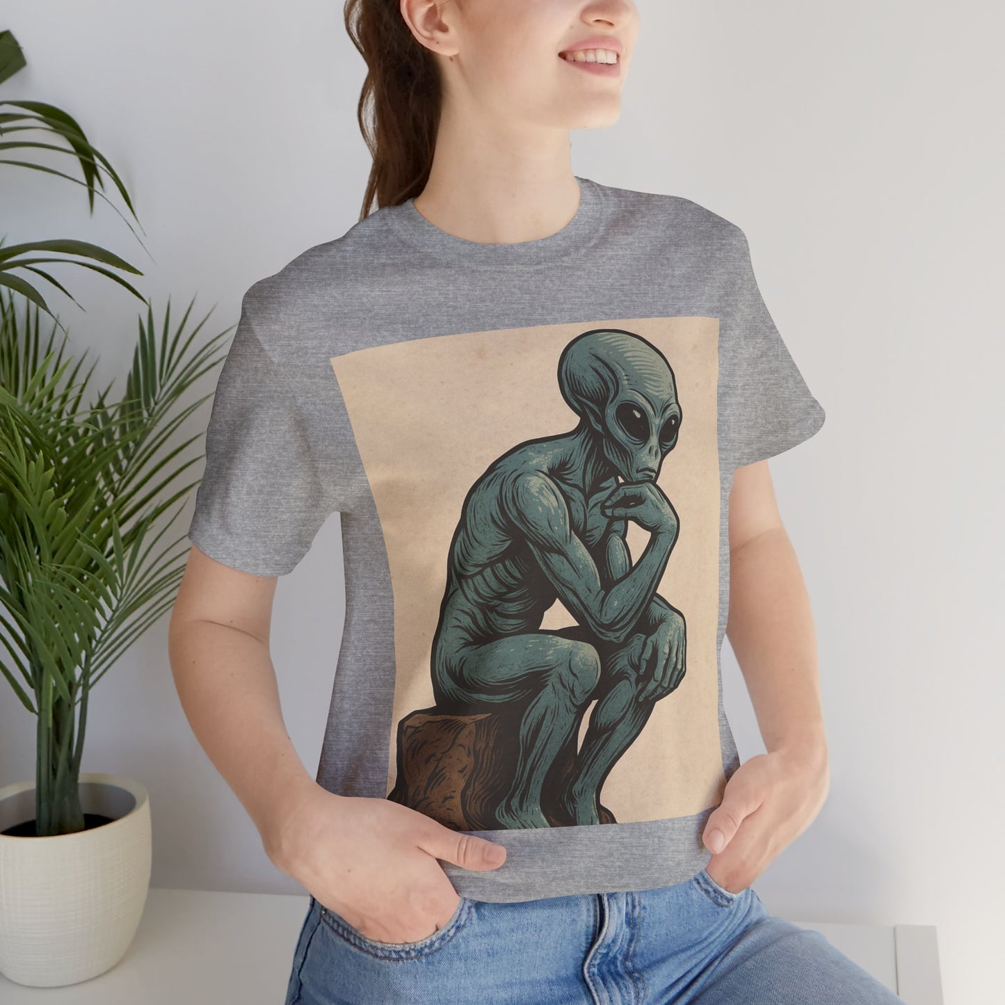 Alien Thinker Graphic Tee - Retro Alien Illustration T-Shirt