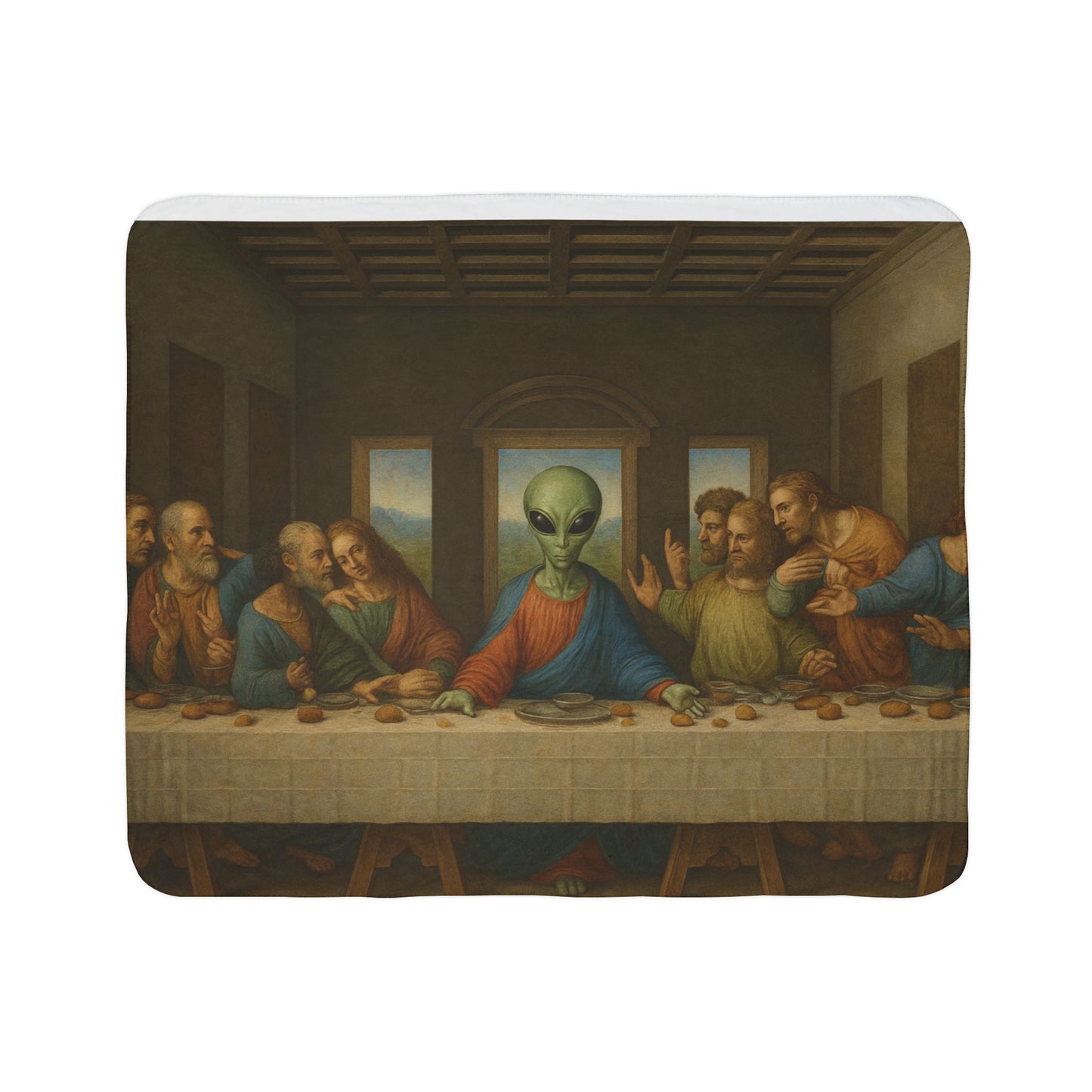 Alien Last Supper Fleece Sherpa Blanket — Funny Retro Religious Parody Throw