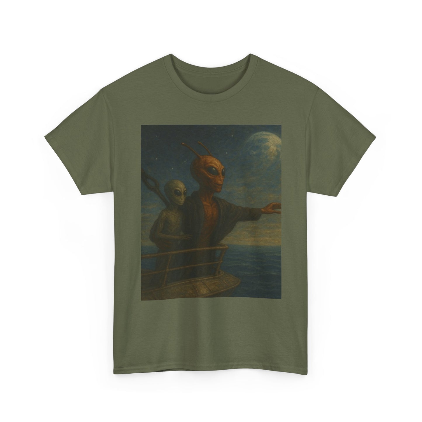 Vintage Gothic Painting Tee — Moonlit Ghost Ship Art T-Shirt