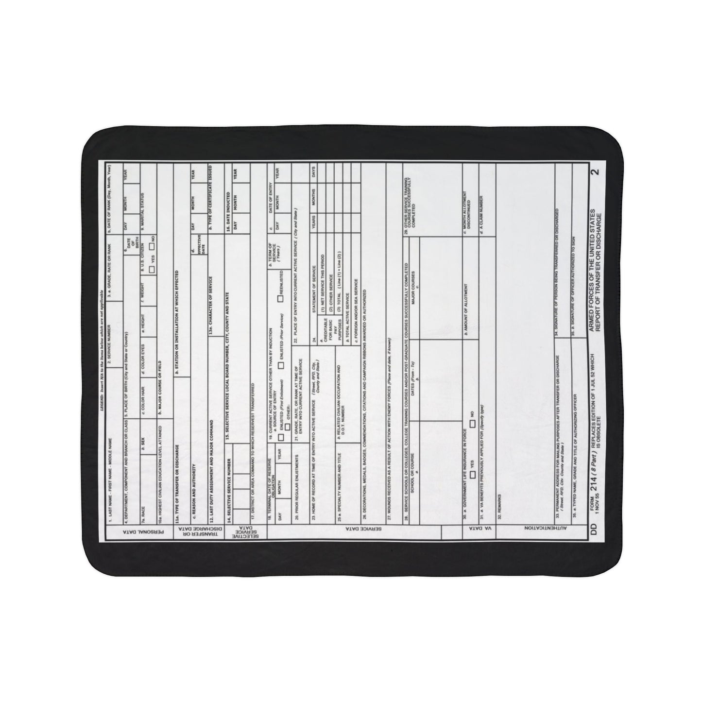 DD214 Fleece Sherpa Blanket — Vintage Form Print Cozy Throw