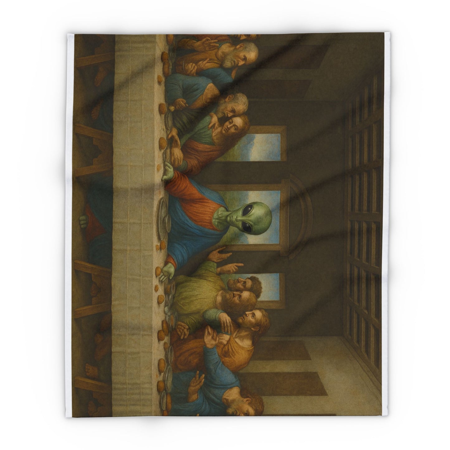 Fleece Blanket — 'Alien at the Last Supper' Vintage Art Throw
