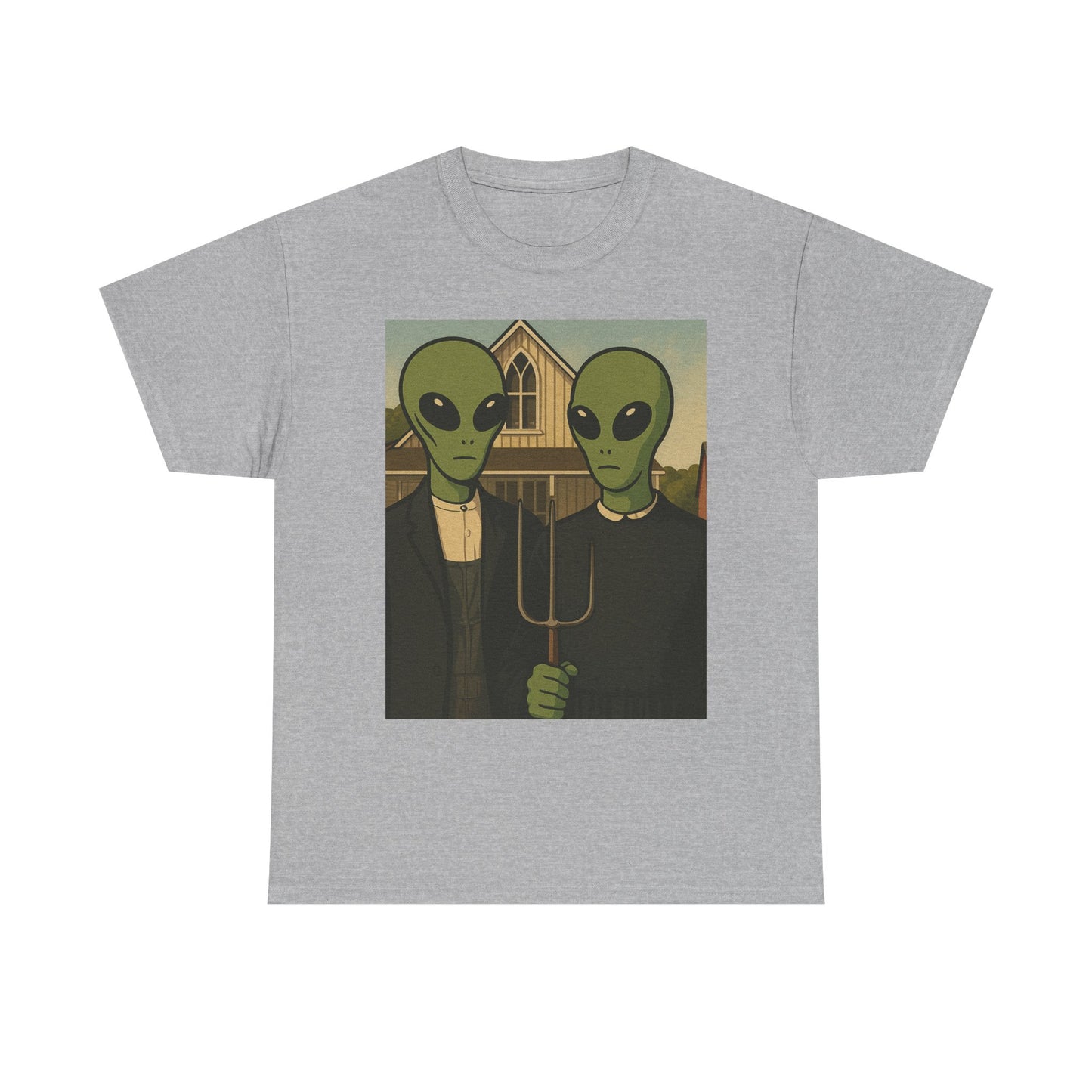 Alien American Gothic T-Shirt — Funny UFO Couple Graphic Tee