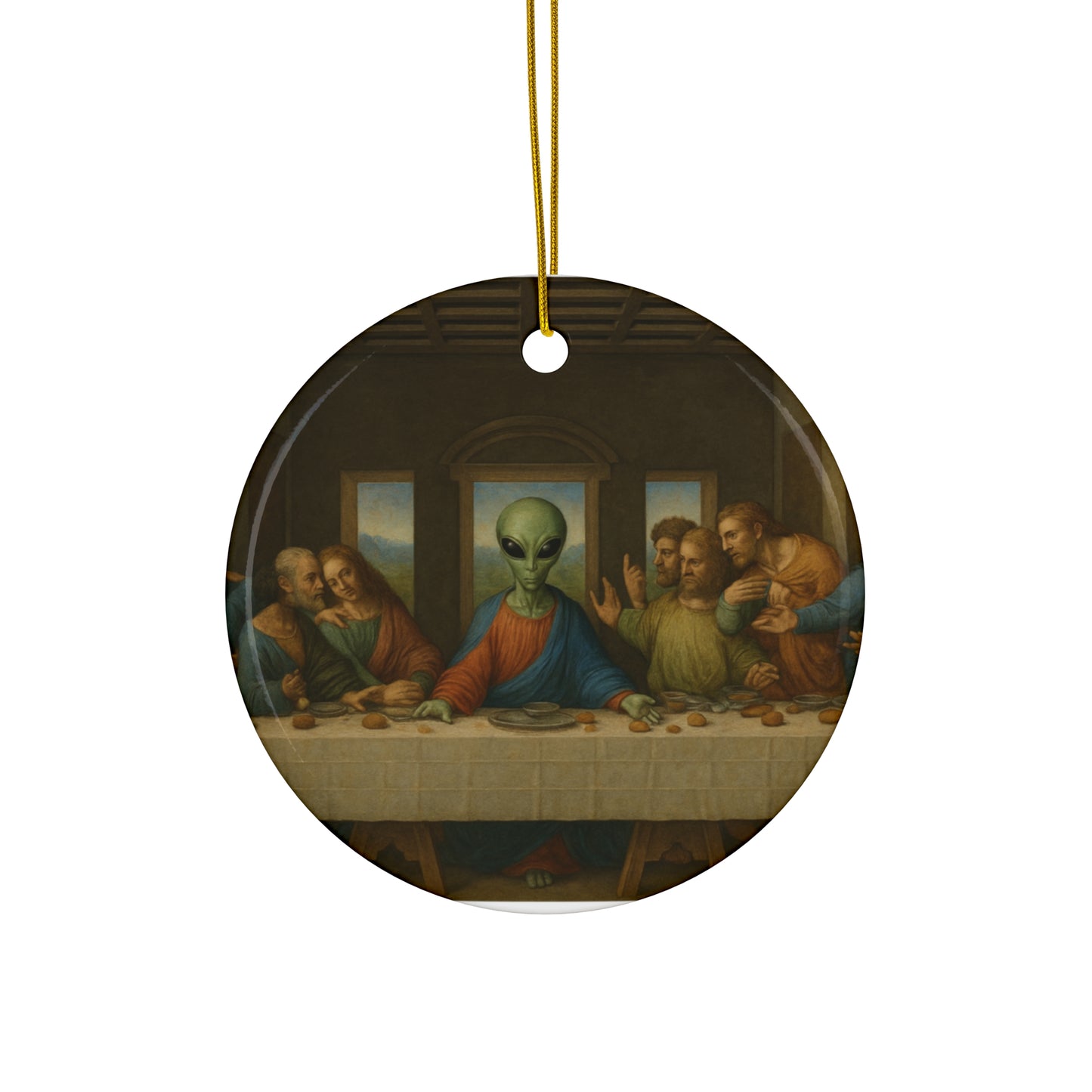 Alien Last Supper Ceramic Star Ornament — Funny UFO Christmas Decoration
