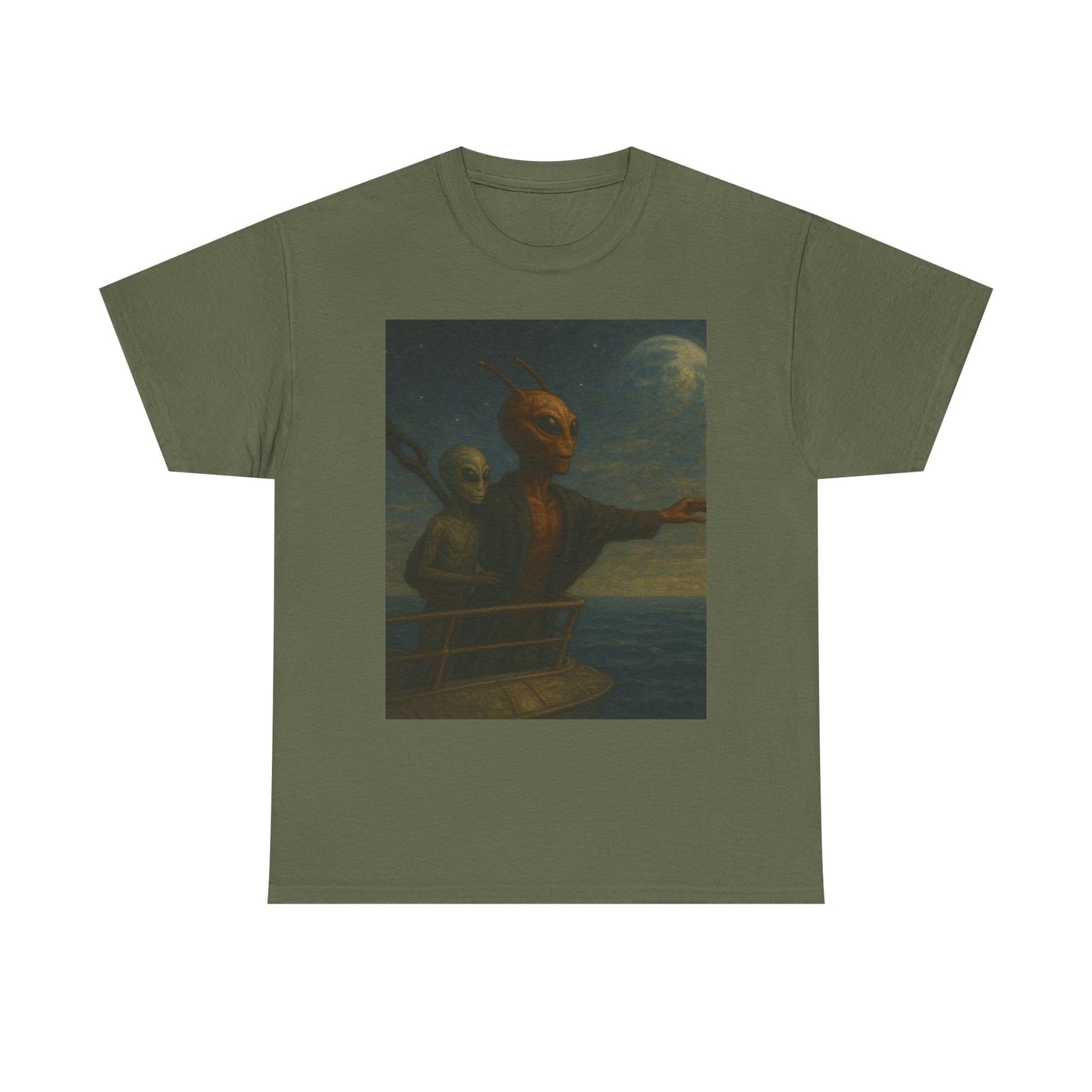 Vintage Gothic Painting Tee — Moonlit Ghost Ship Art T-Shirt