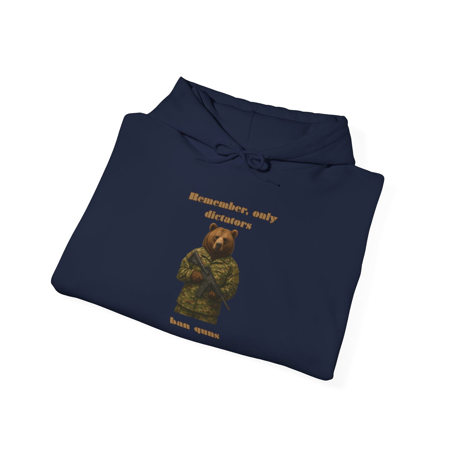 Military Bear Graphic Hoodie — "Brownsack, salty dictators have eyes" Novelty Streetwear