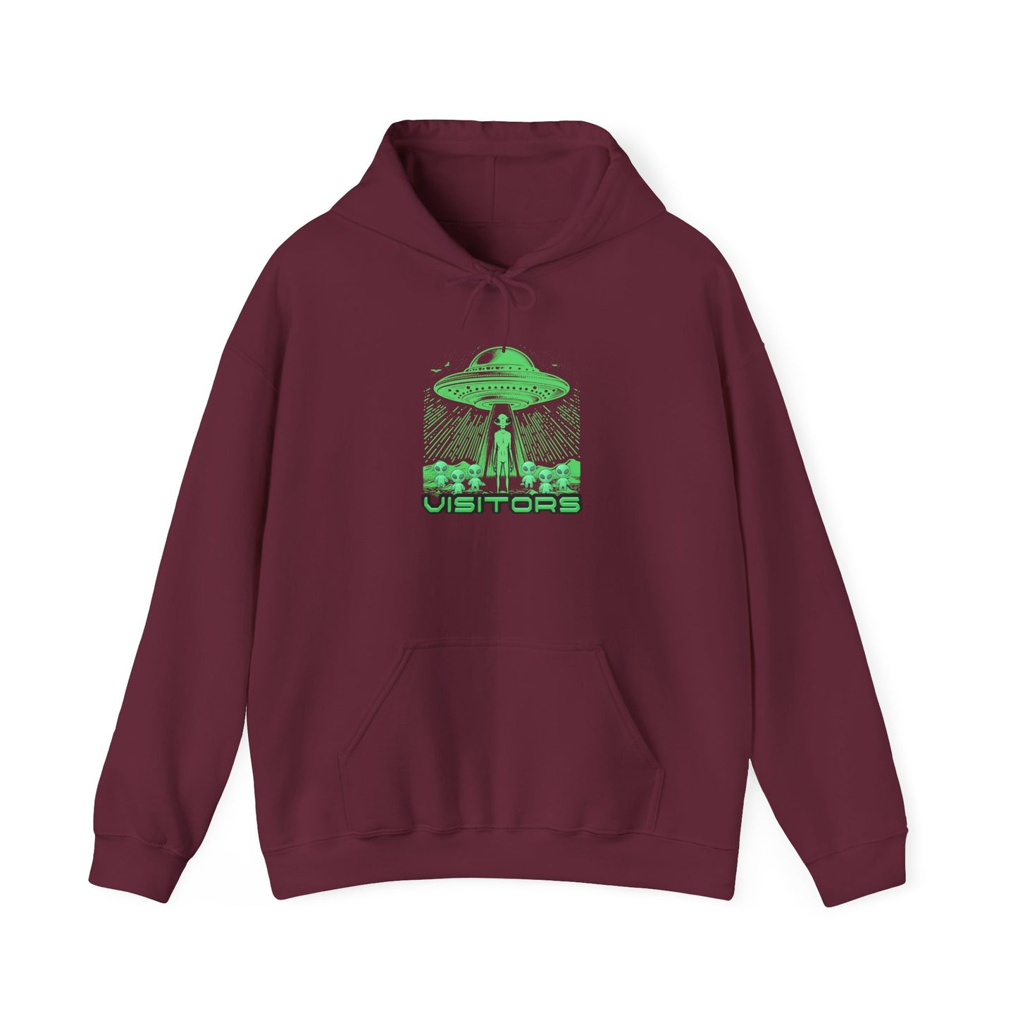 Alien Abduction Hoodie — "Visitors" Retro UFO Pullover