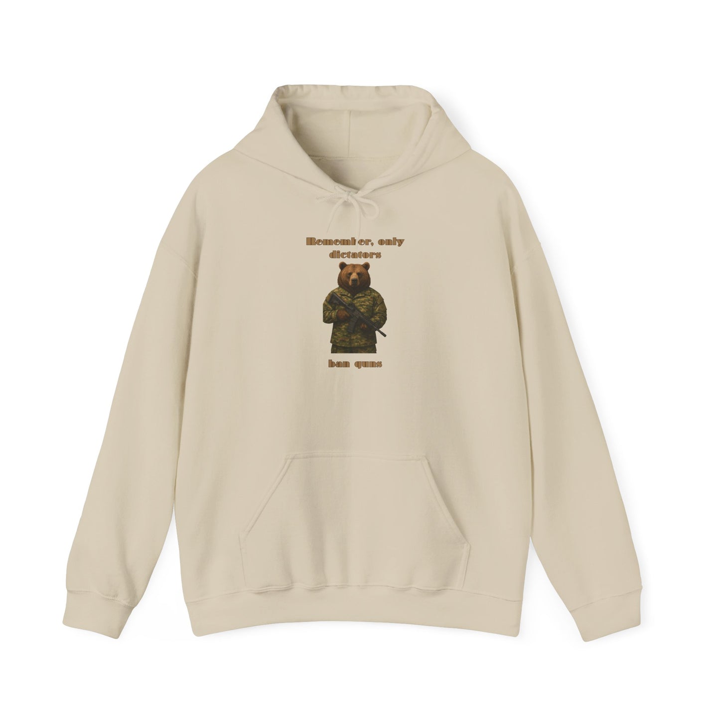 Military Bear Graphic Hoodie — "Brownsack, salty dictators have eyes" Novelty Streetwear