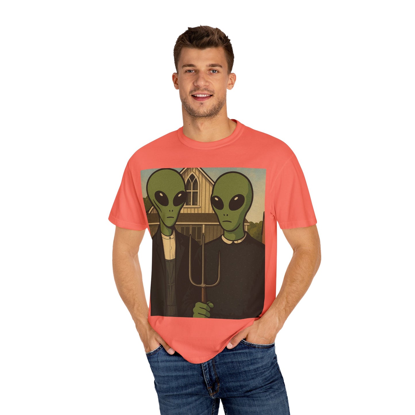 Alien Gothic T-Shirt — Parody of American Gothic Art