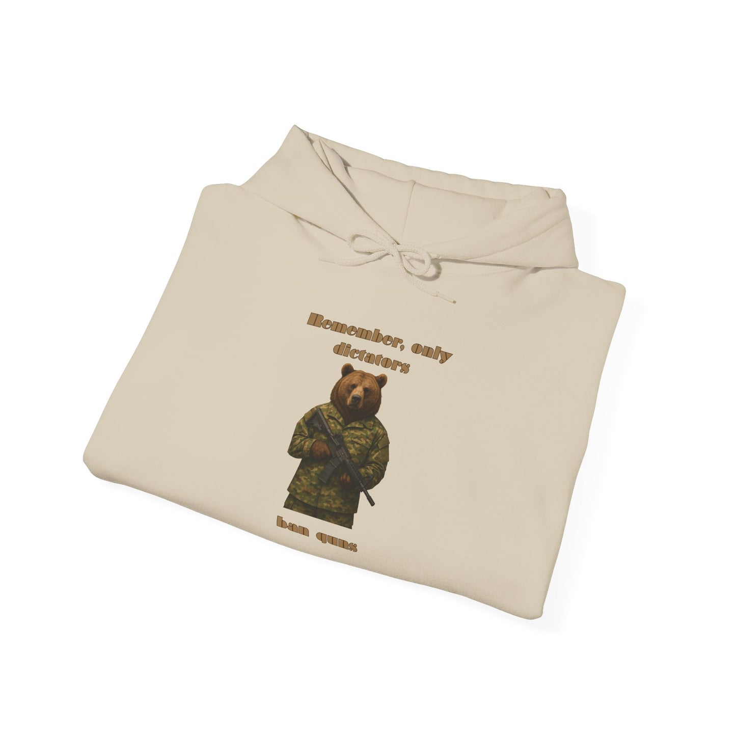 Military Bear Graphic Hoodie — "Brownsack, salty dictators have eyes" Novelty Streetwear