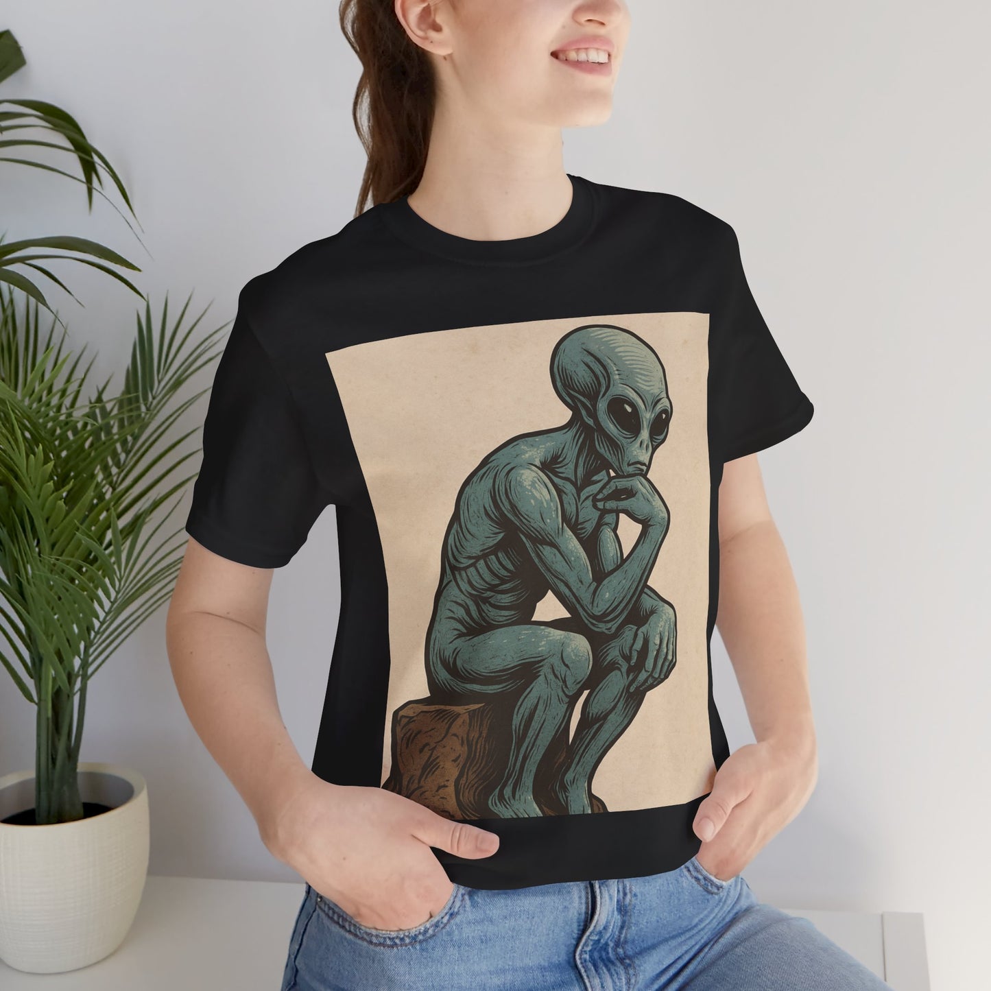 Alien Thinker Graphic Tee - Retro Alien Illustration T-Shirt