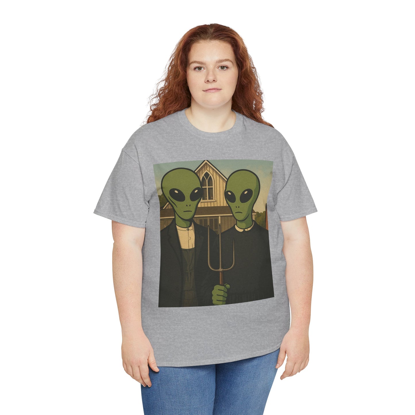 Alien American Gothic T-Shirt — Funny UFO Couple Graphic Tee