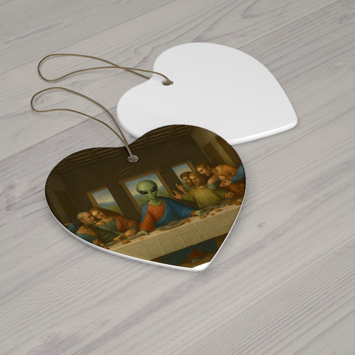 Alien Last Supper Ceramic Star Ornament — Funny UFO Christmas Decoration