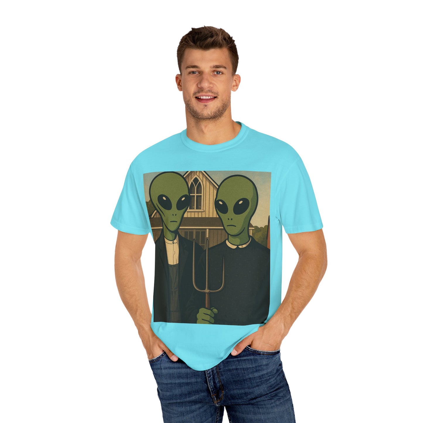 Alien Gothic T-Shirt — Parody of American Gothic Art