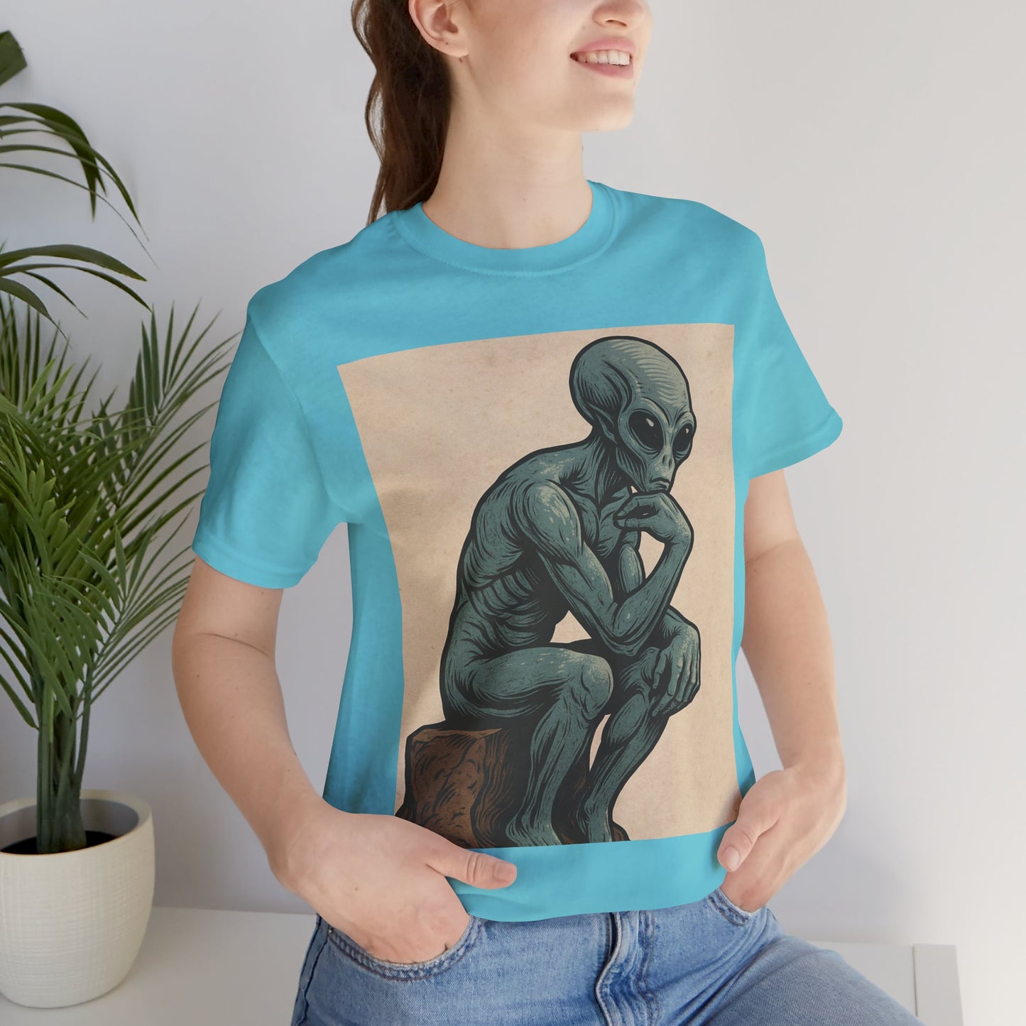 Alien Thinker Graphic Tee - Retro Alien Illustration T-Shirt