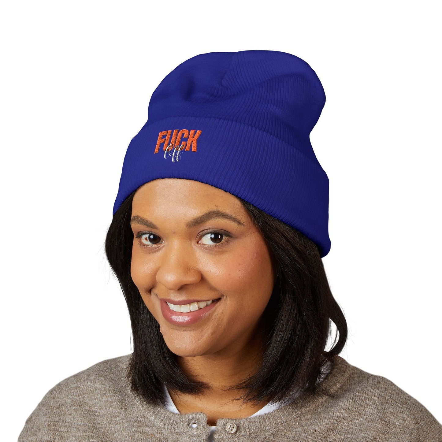 Embroidered 'Fury' Cuffed Beanie – Bold Yellow Knit Hat