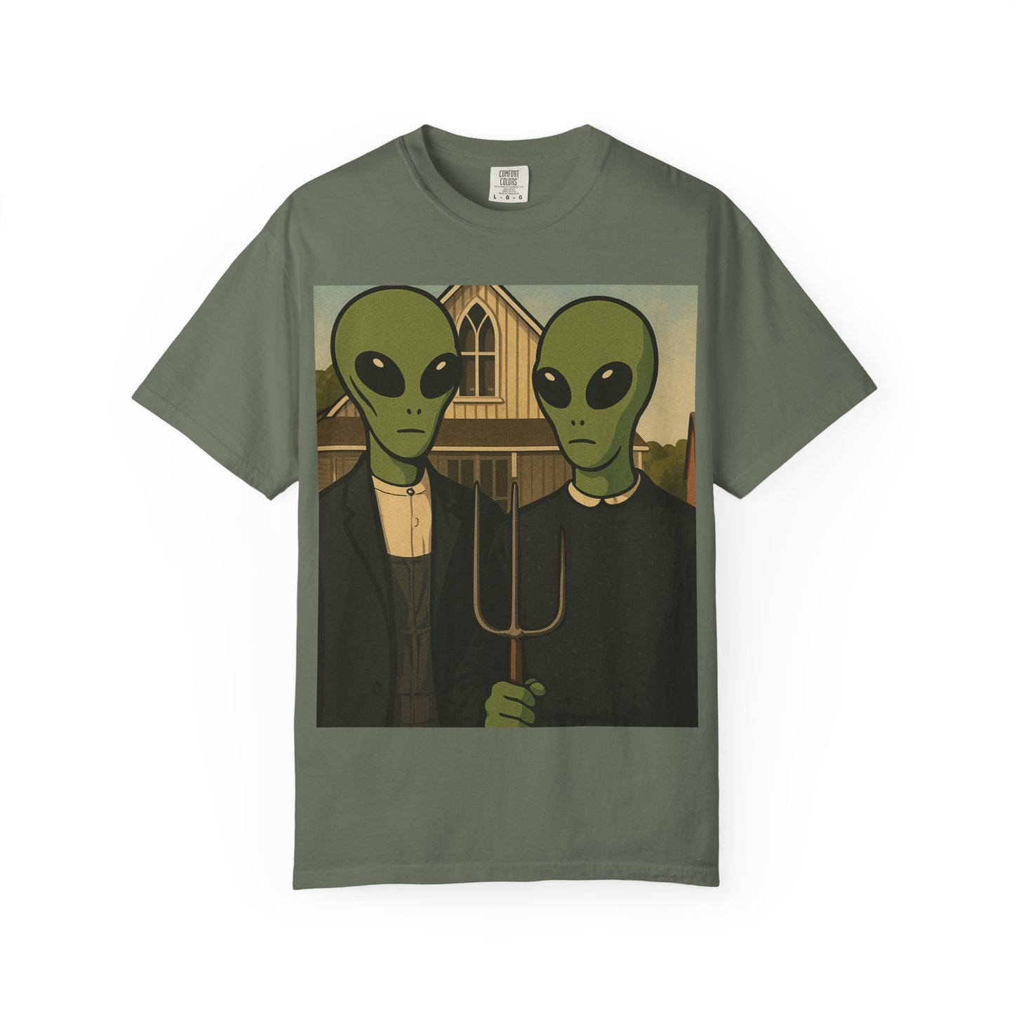 Alien Gothic T-Shirt — Parody of American Gothic Art