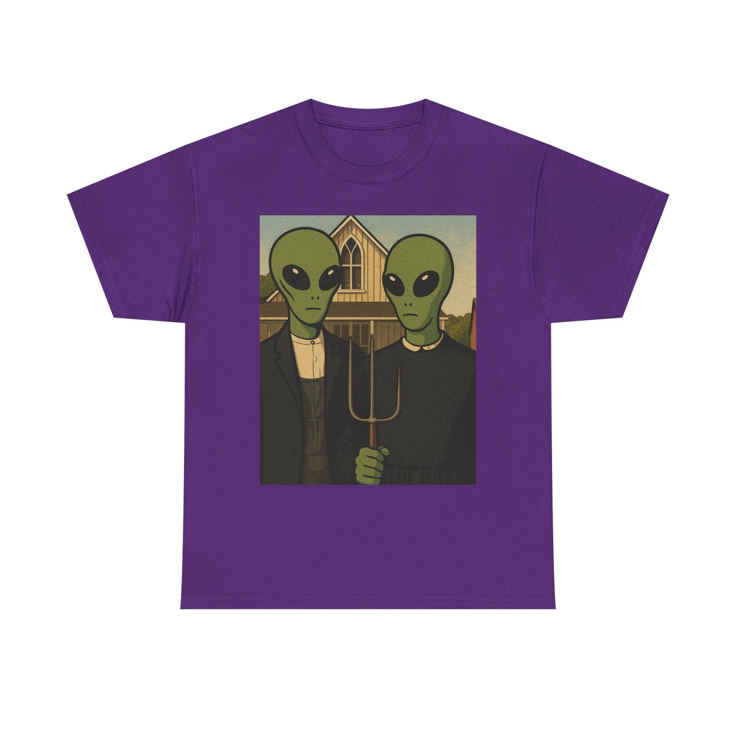 Alien American Gothic T-Shirt — Funny UFO Couple Graphic Tee