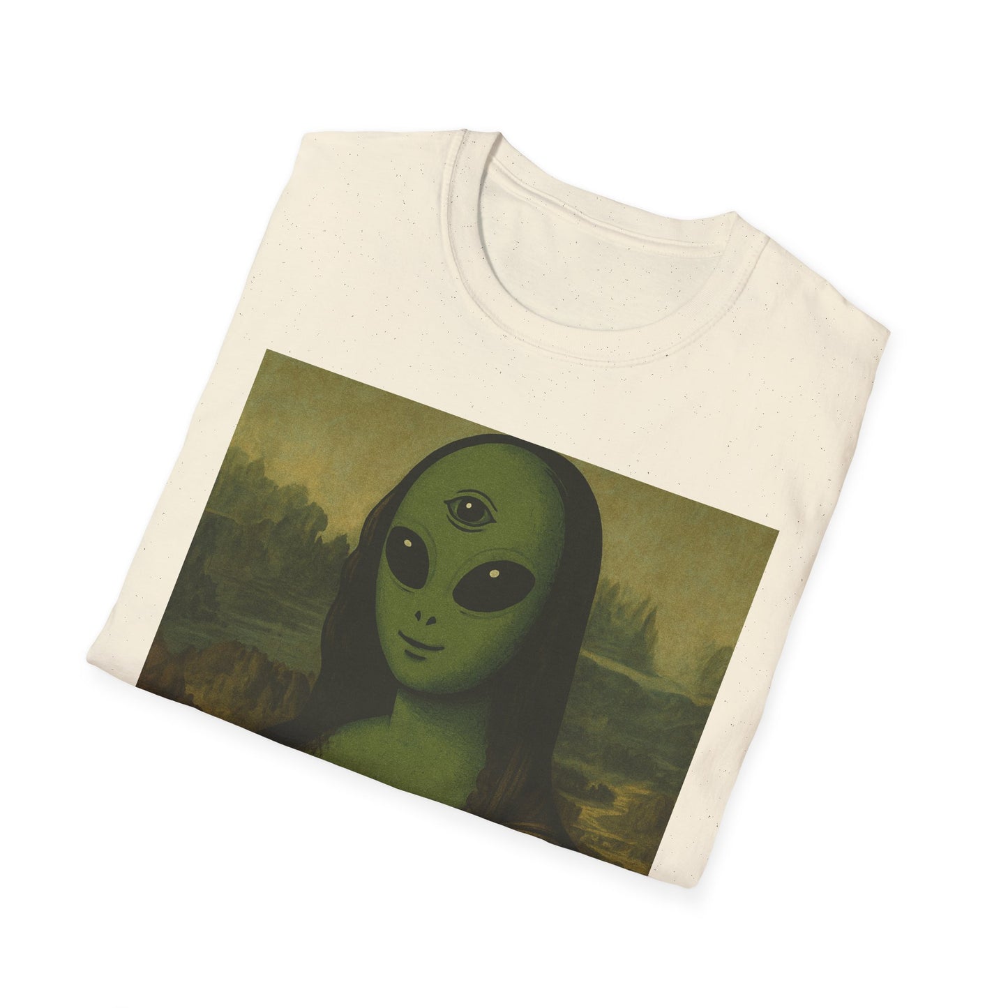 Alien Mona Lisa T-Shirt — Retro Green UFO Art Tee