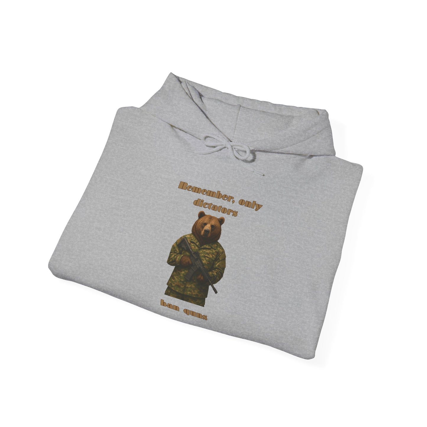 Military Bear Graphic Hoodie — "Brownsack, salty dictators have eyes" Novelty Streetwear