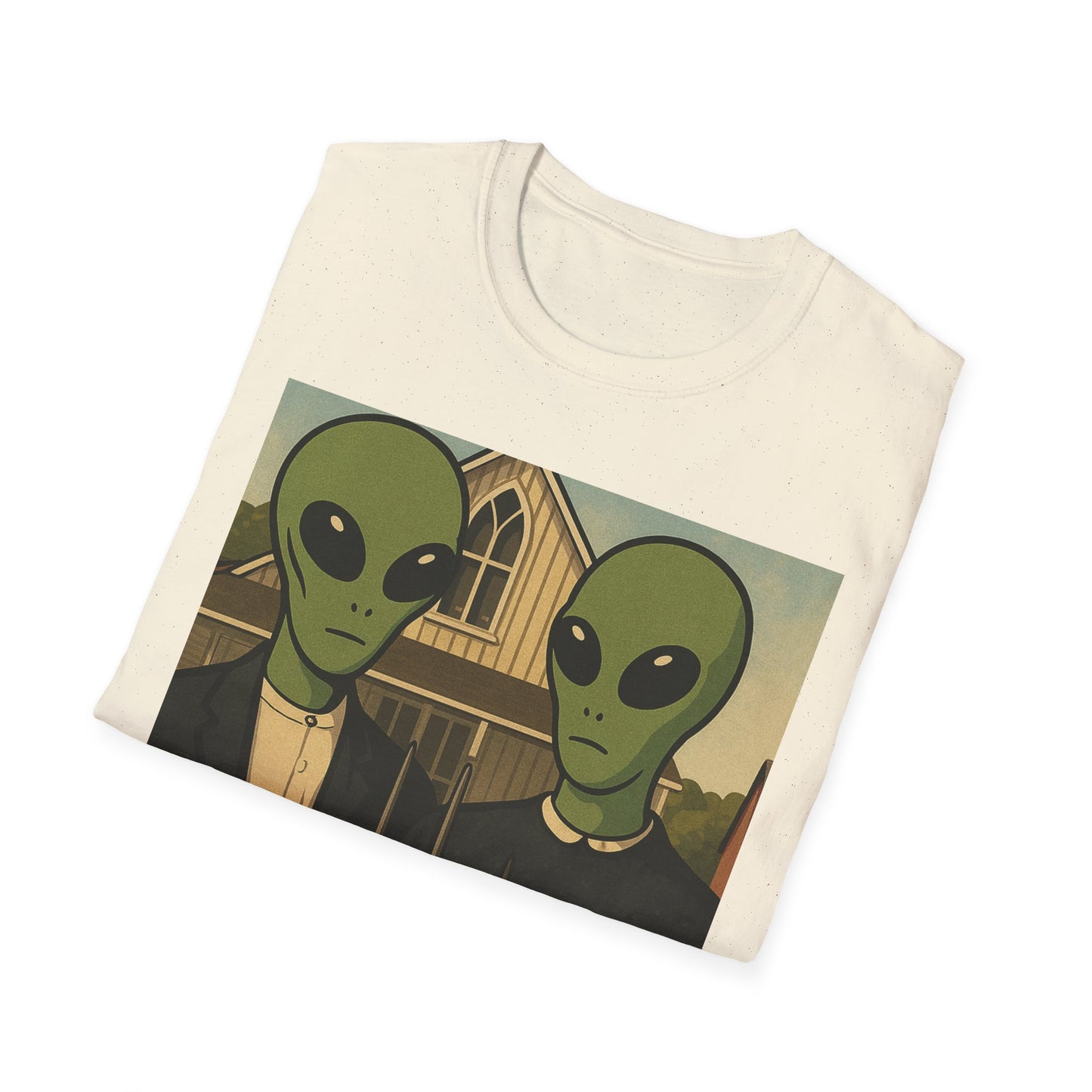 Alien American Gothic T-Shirt — Funny Retro Sci‑Fi Art Tee