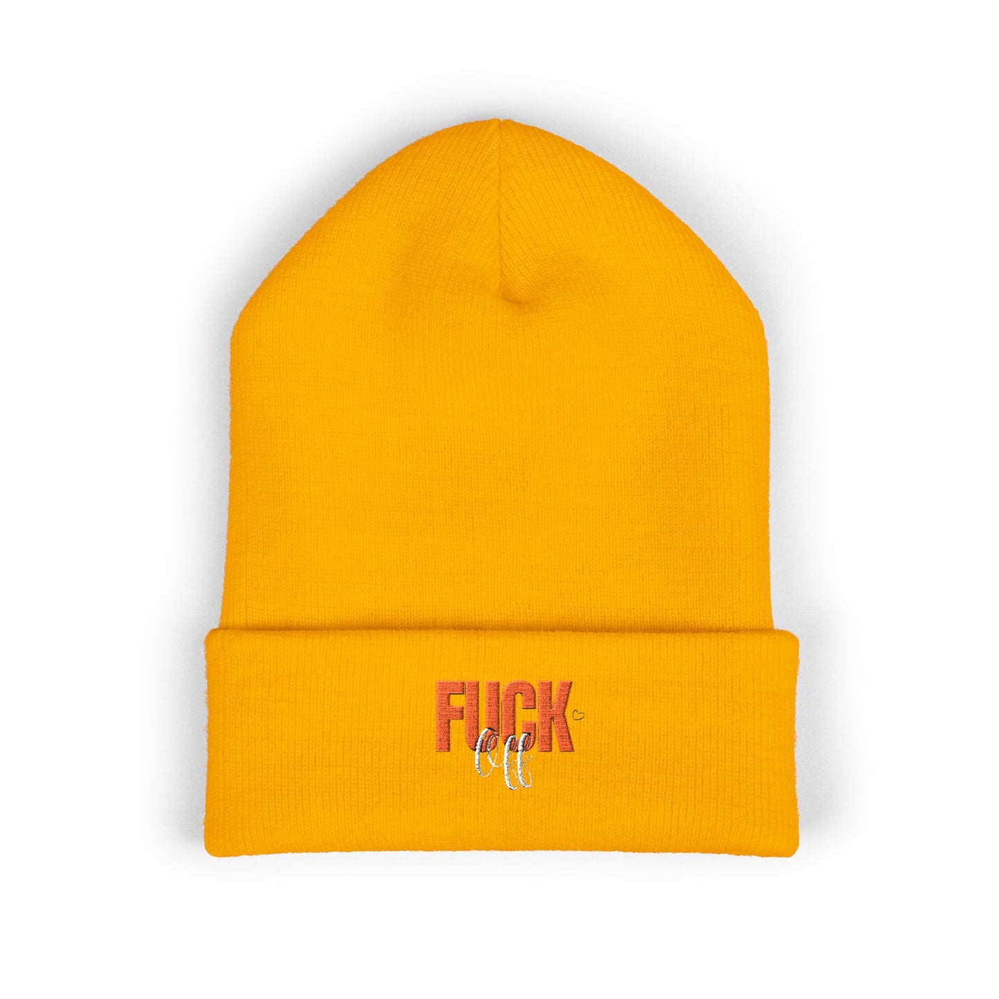 Embroidered 'Fury' Cuffed Beanie – Bold Yellow Knit Hat