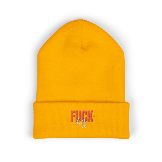 Embroidered 'Fury' Cuffed Beanie – Bold Yellow Knit Hat