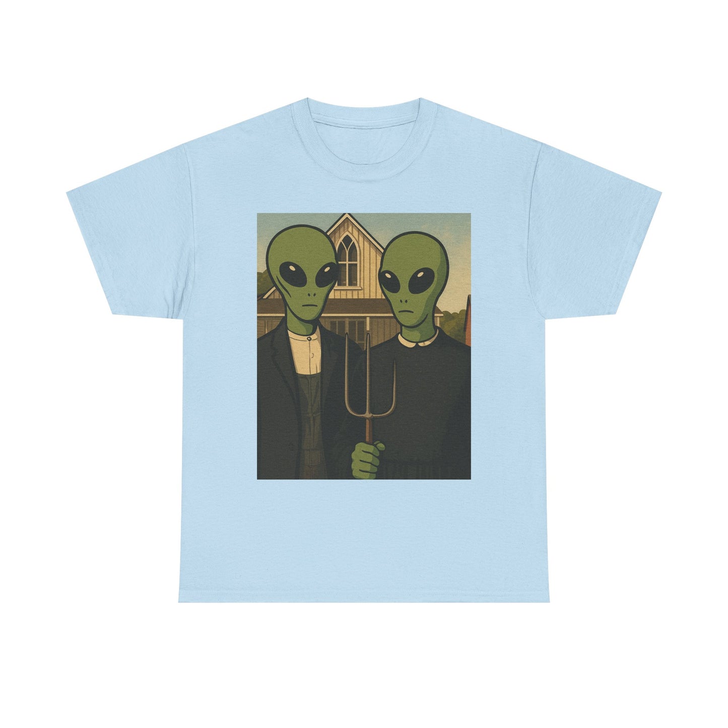 Alien American Gothic T-Shirt — Funny UFO Couple Graphic Tee