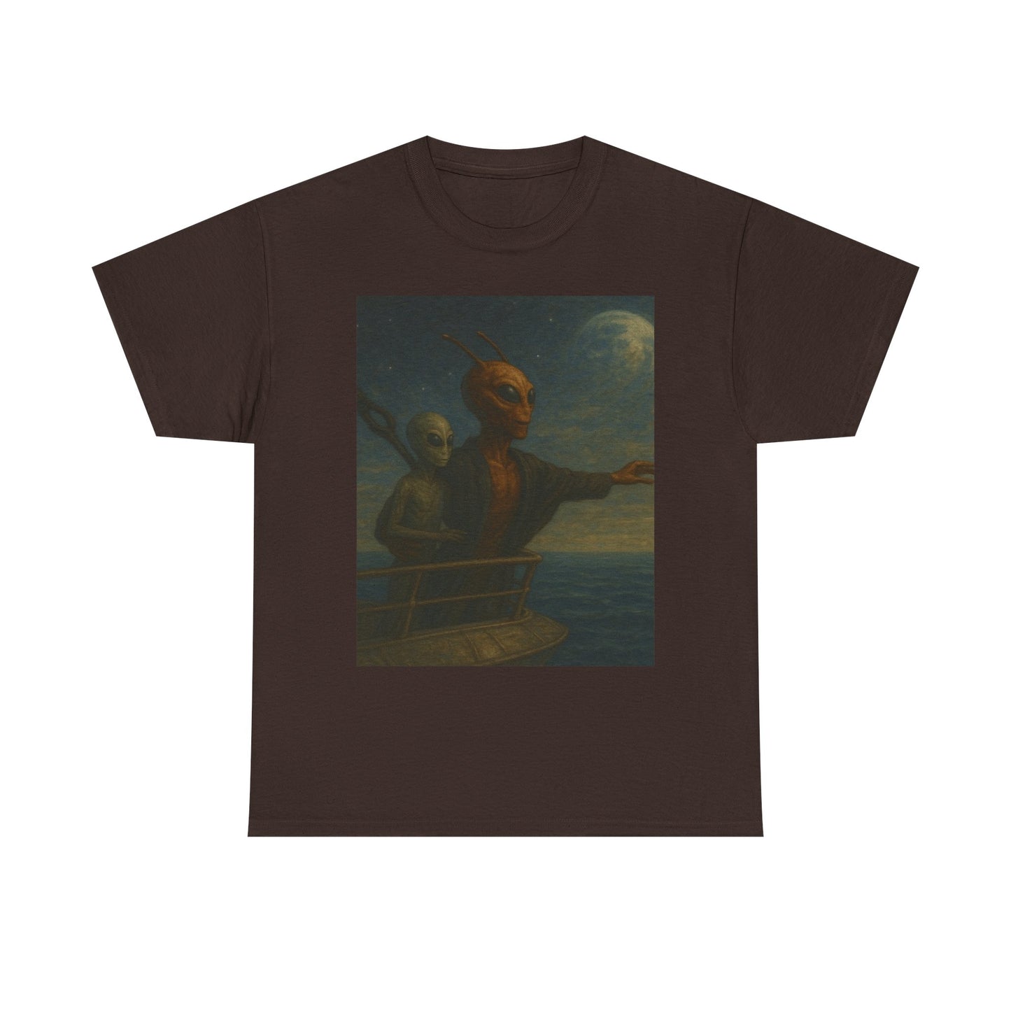 Vintage Gothic Painting Tee — Moonlit Ghost Ship Art T-Shirt