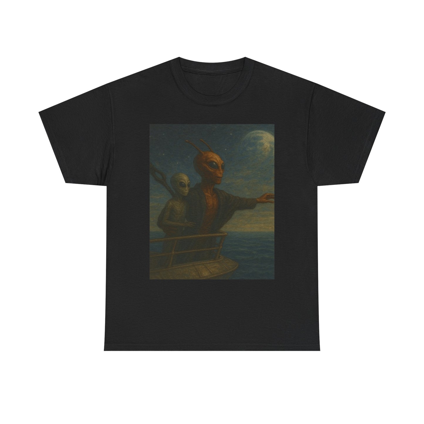 Vintage Gothic Painting Tee — Moonlit Ghost Ship Art T-Shirt
