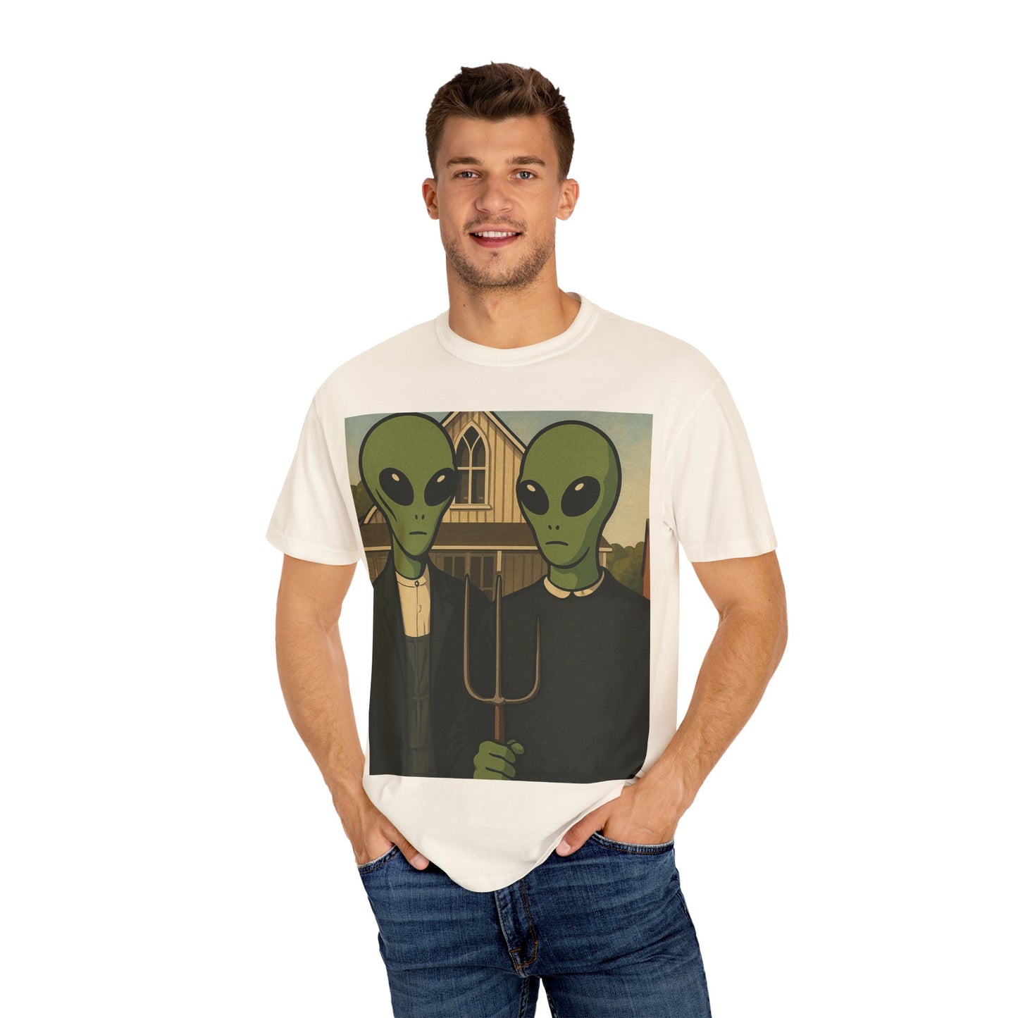 Alien Gothic T-Shirt — Parody of American Gothic Art