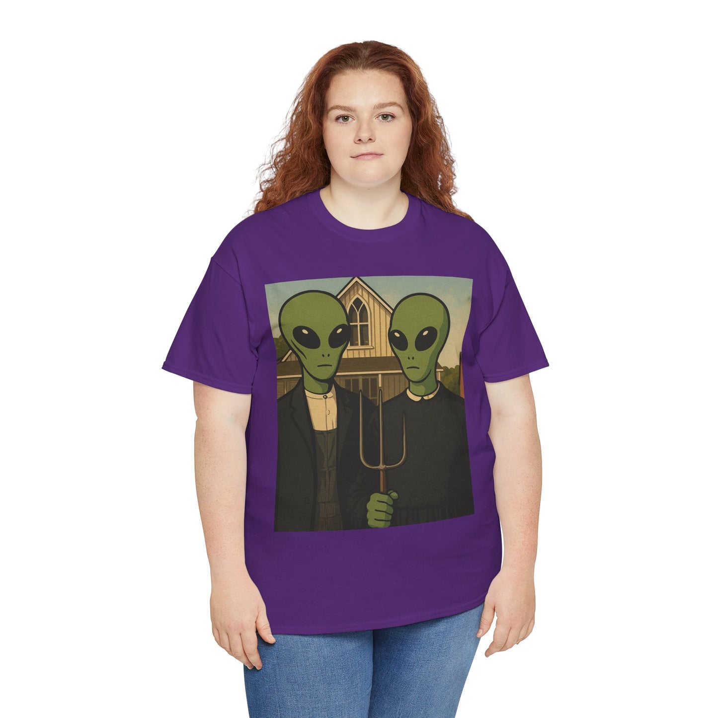 Alien American Gothic T-Shirt — Funny UFO Couple Graphic Tee