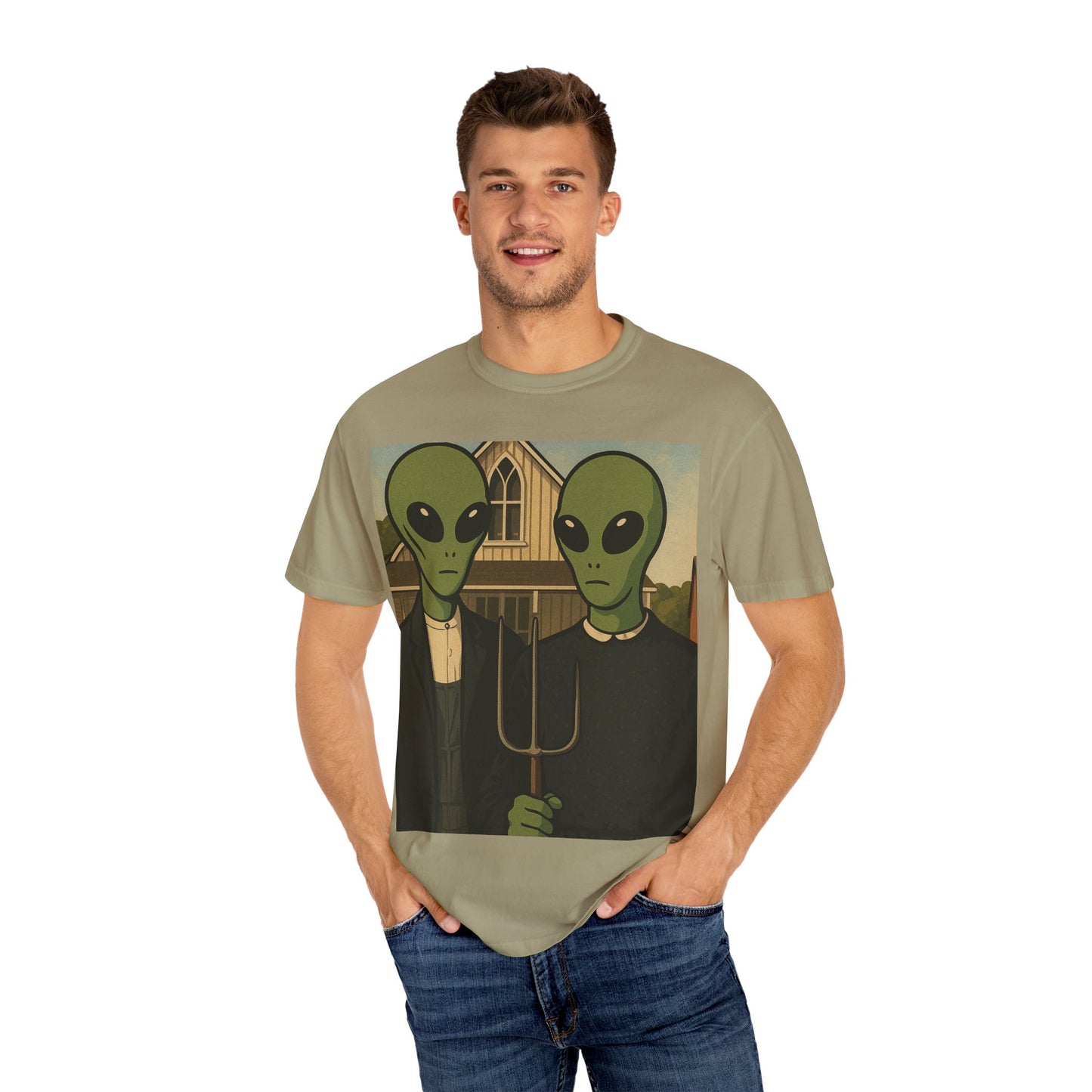 Alien Gothic T-Shirt — Parody of American Gothic Art