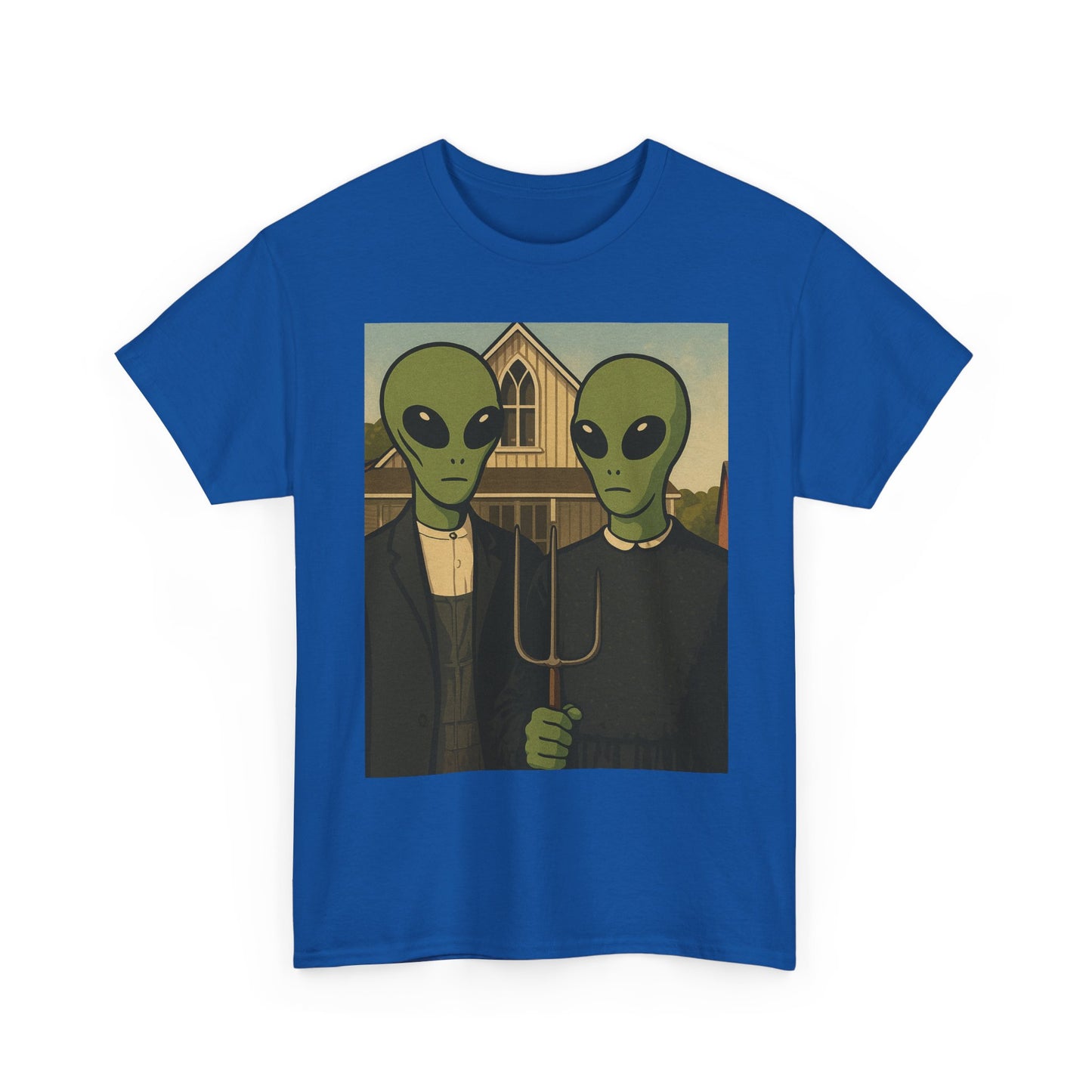 Alien American Gothic T-Shirt — Funny UFO Couple Graphic Tee