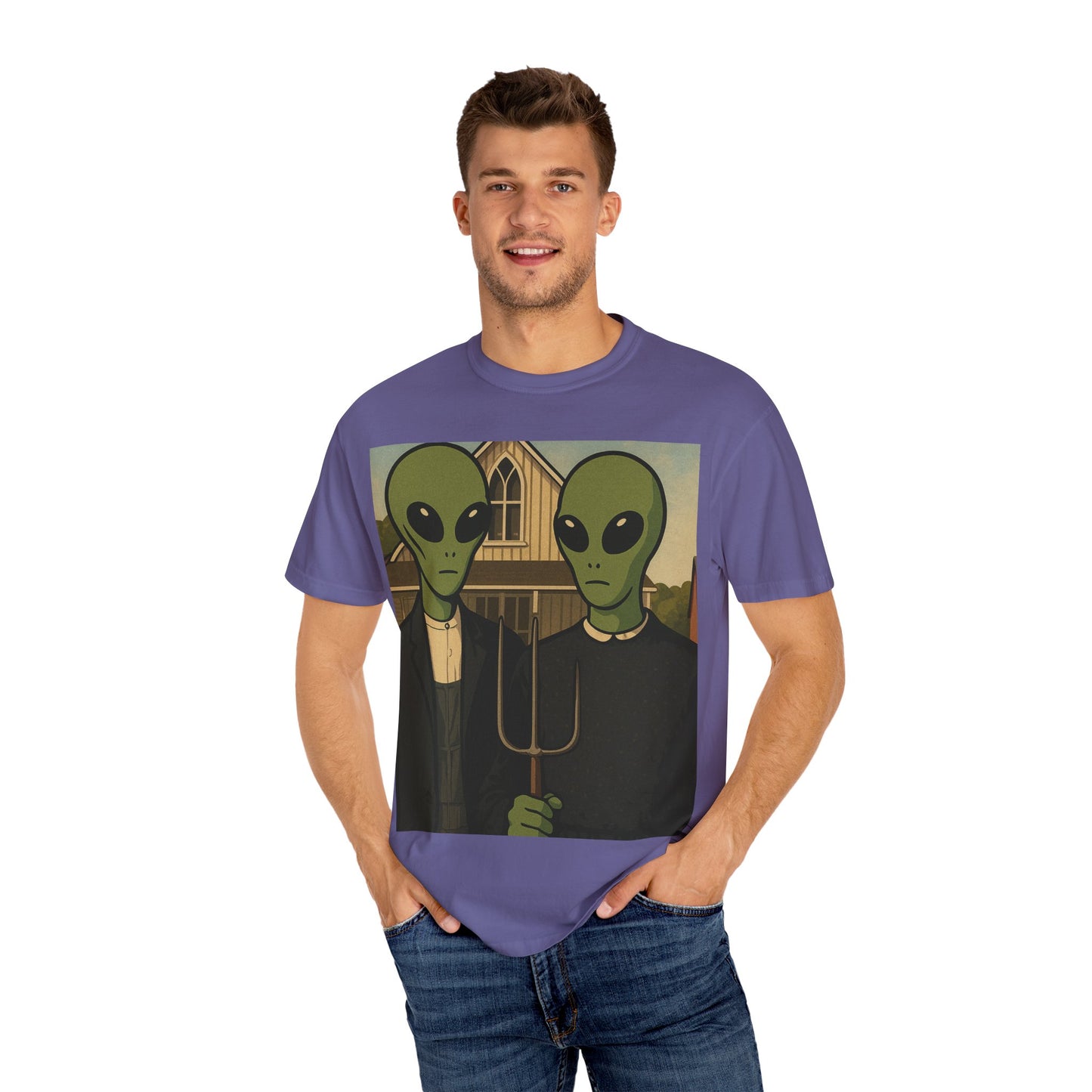 Alien Gothic T-Shirt — Parody of American Gothic Art