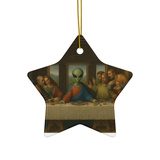 Alien Last Supper Ceramic Star Ornament — Funny UFO Christmas Decoration