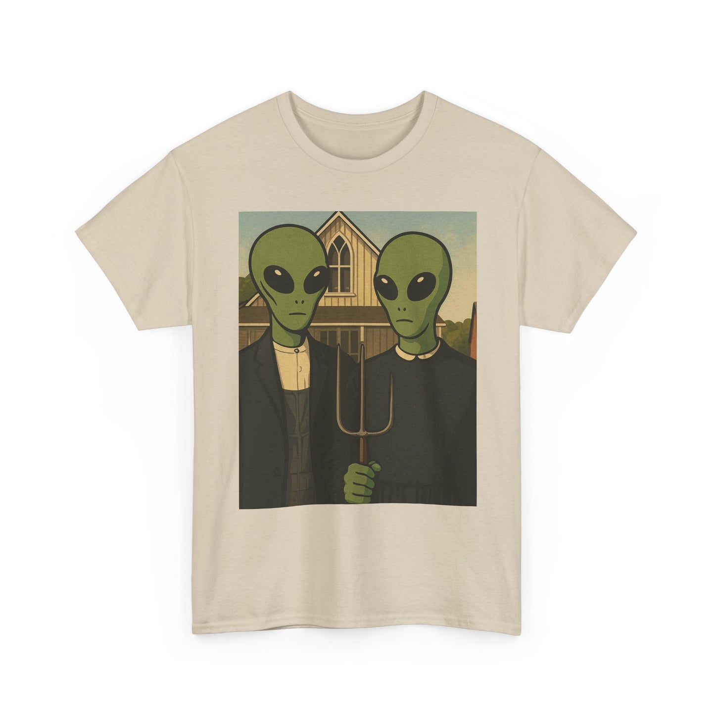 Alien American Gothic T-Shirt — Funny UFO Couple Graphic Tee