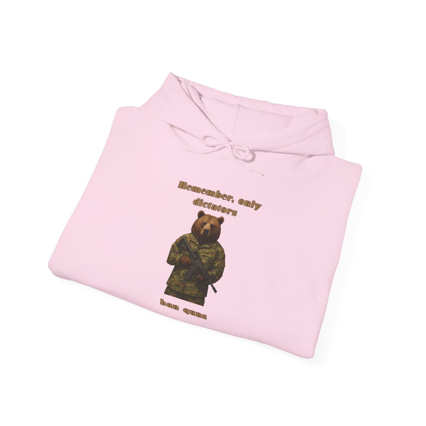 Military Bear Graphic Hoodie — "Brownsack, salty dictators have eyes" Novelty Streetwear