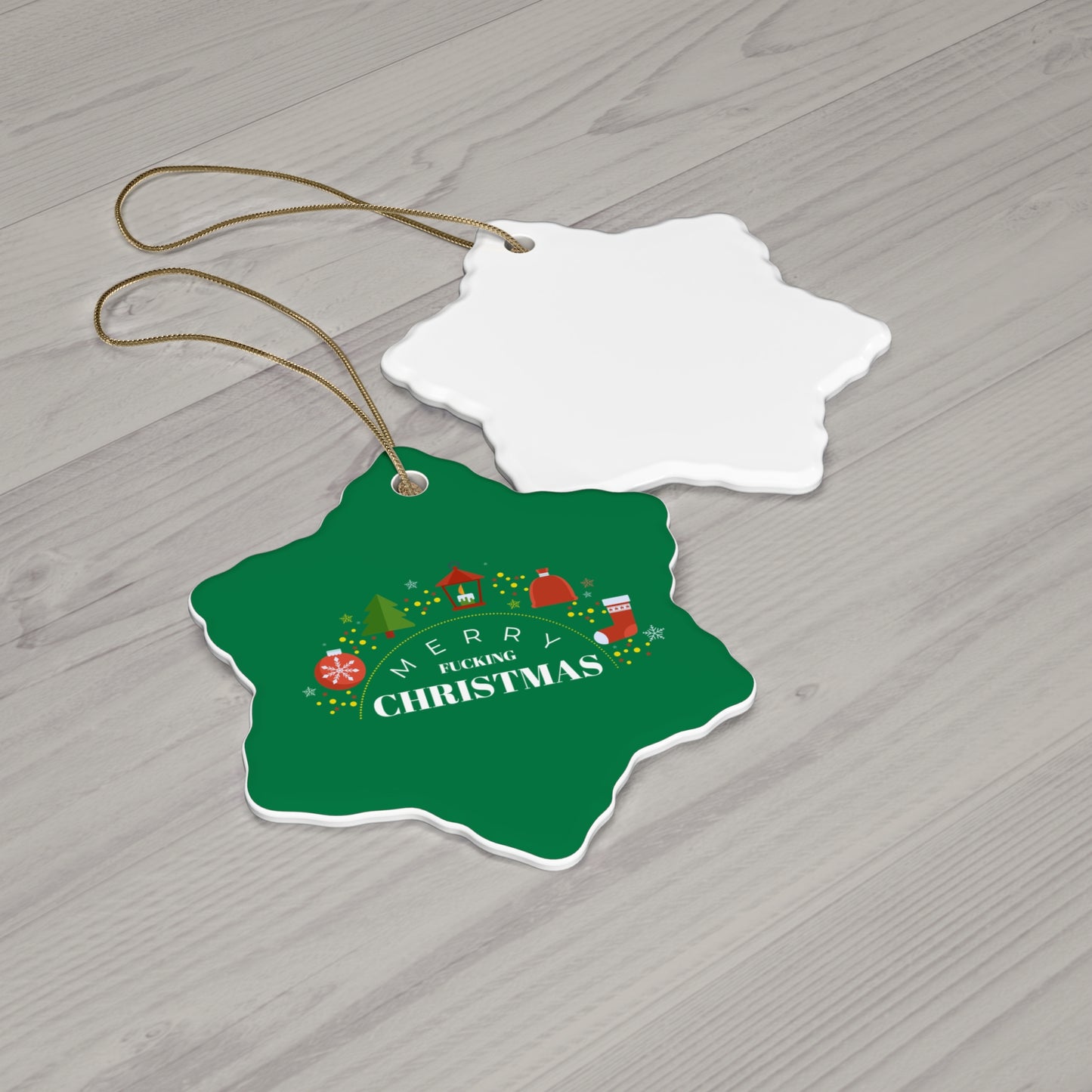 Ceramic Star Ornament – 'Merry F***ing Christmas' Holiday Decoration (4 Shapes)
