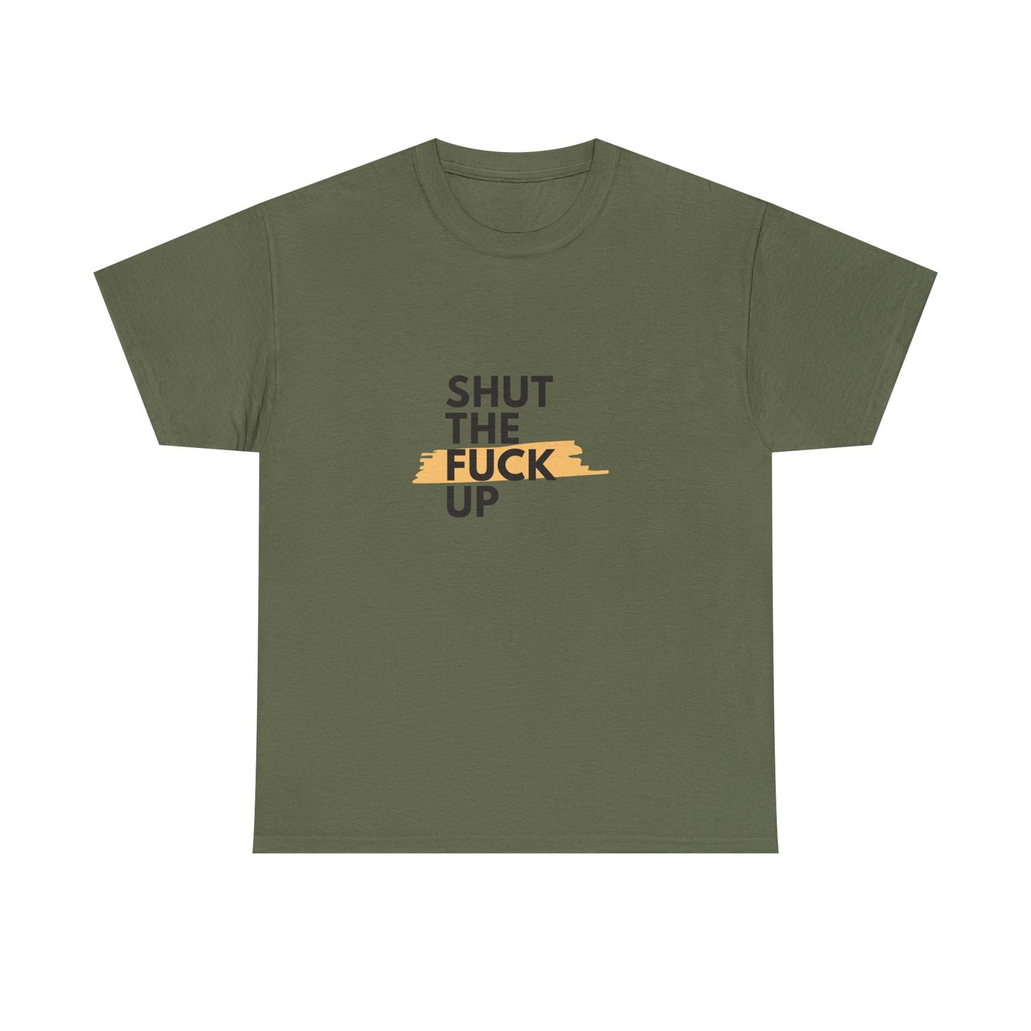 Shut The F*** Up Tee — Graphic Slogan T‑Shirt with Yellow Brushstroke