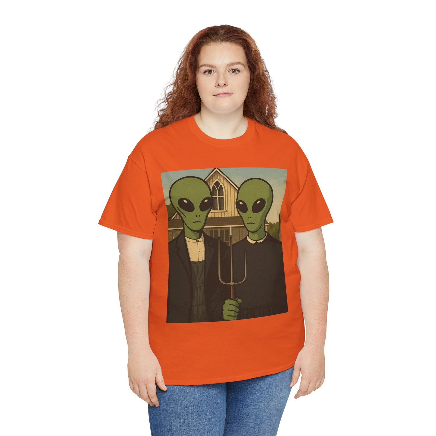 Alien American Gothic T-Shirt — Funny UFO Couple Graphic Tee