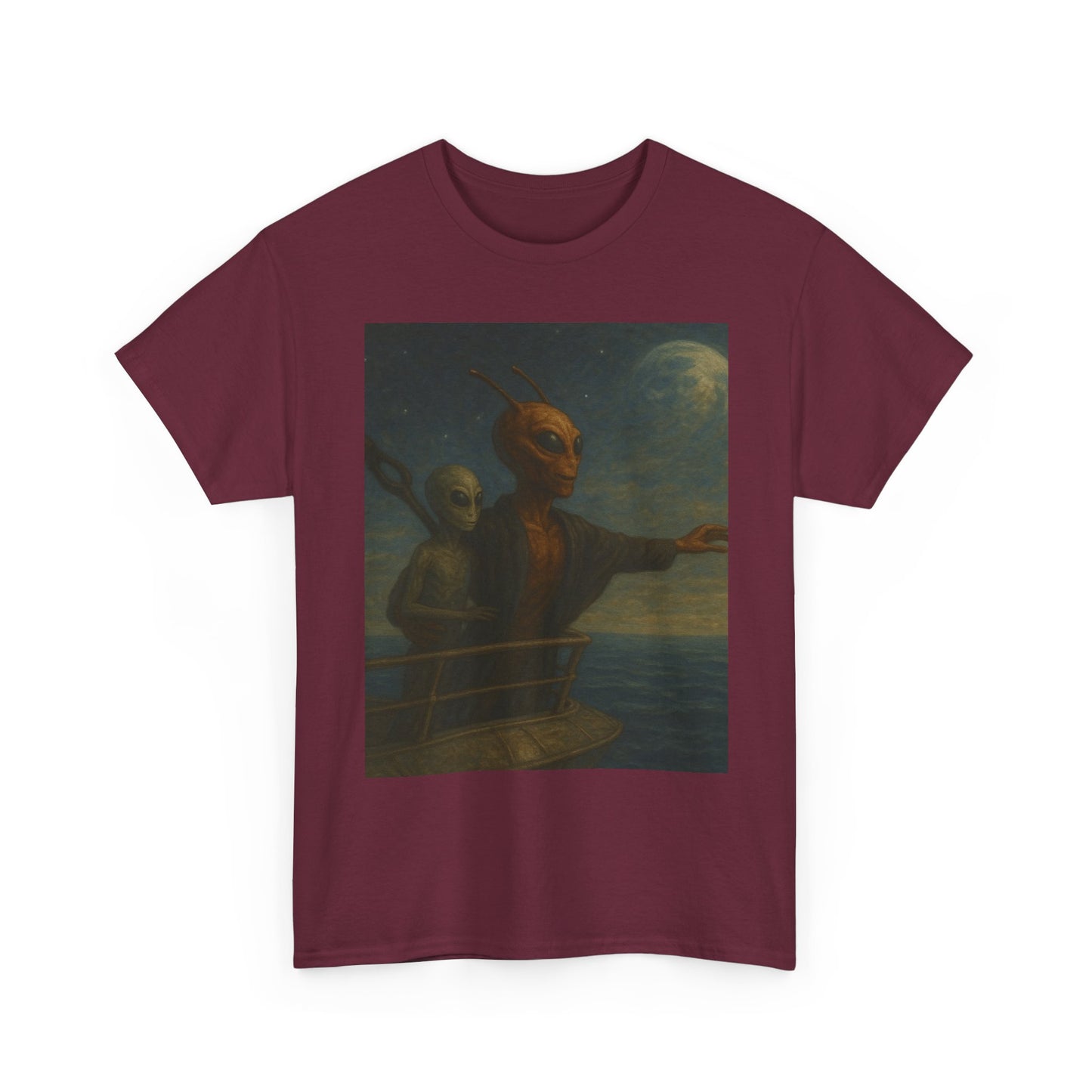 Vintage Gothic Painting Tee — Moonlit Ghost Ship Art T-Shirt