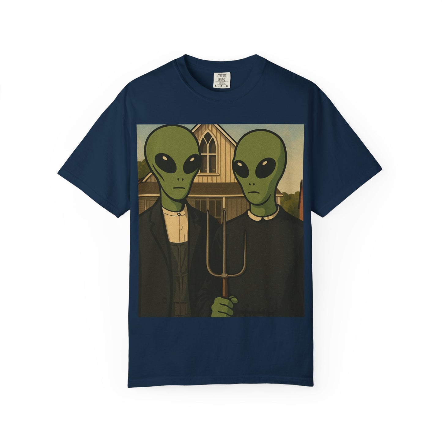 Alien Gothic T-Shirt — Parody of American Gothic Art