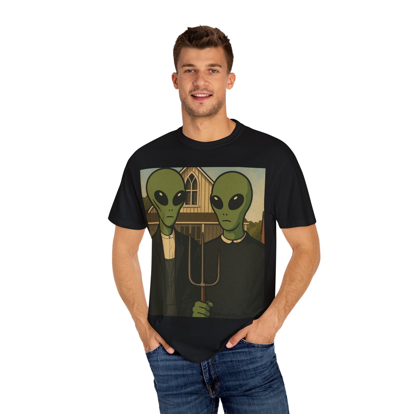 Alien Gothic T-Shirt — Parody of American Gothic Art