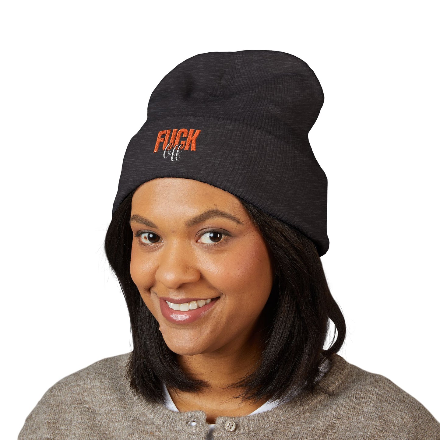 Embroidered 'Fury' Cuffed Beanie – Bold Yellow Knit Hat