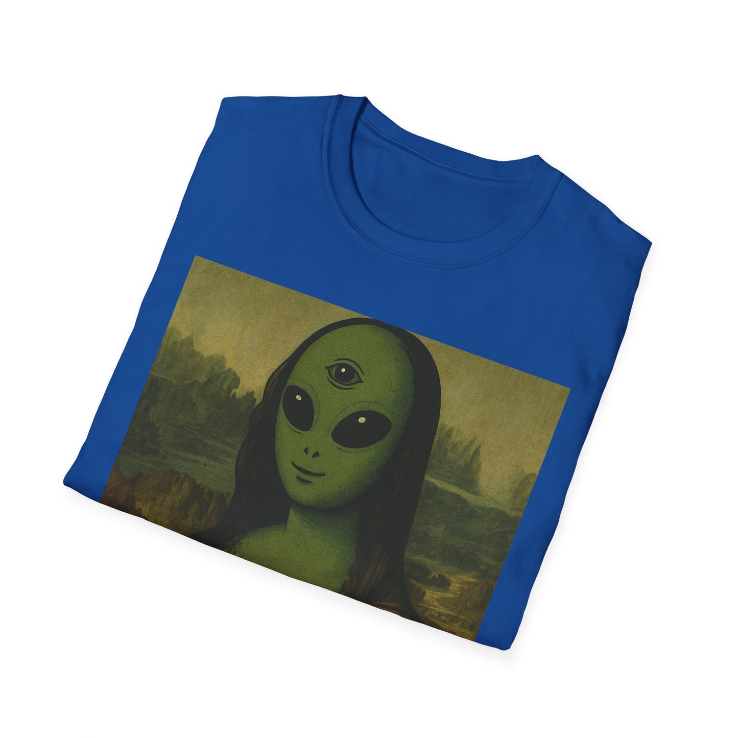 Alien Mona Lisa T-Shirt — Retro Green UFO Art Tee