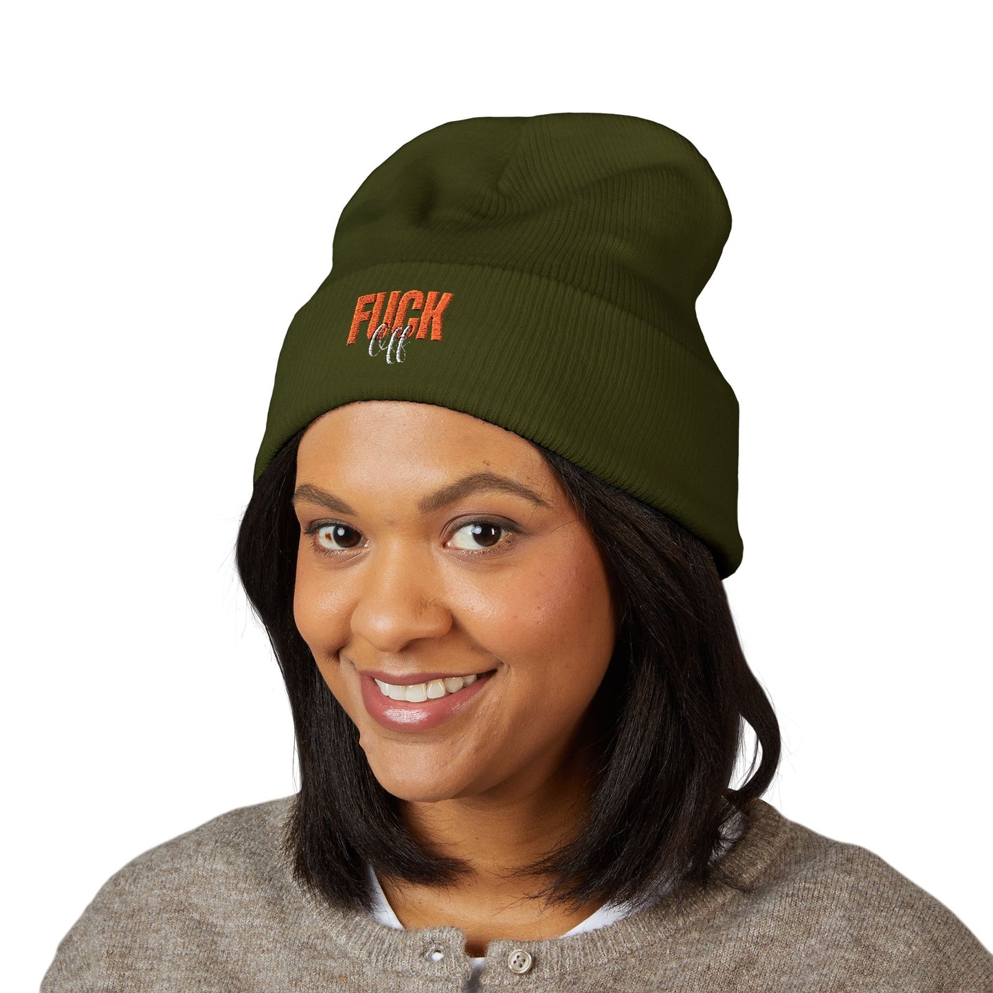 Embroidered 'Fury' Cuffed Beanie – Bold Yellow Knit Hat