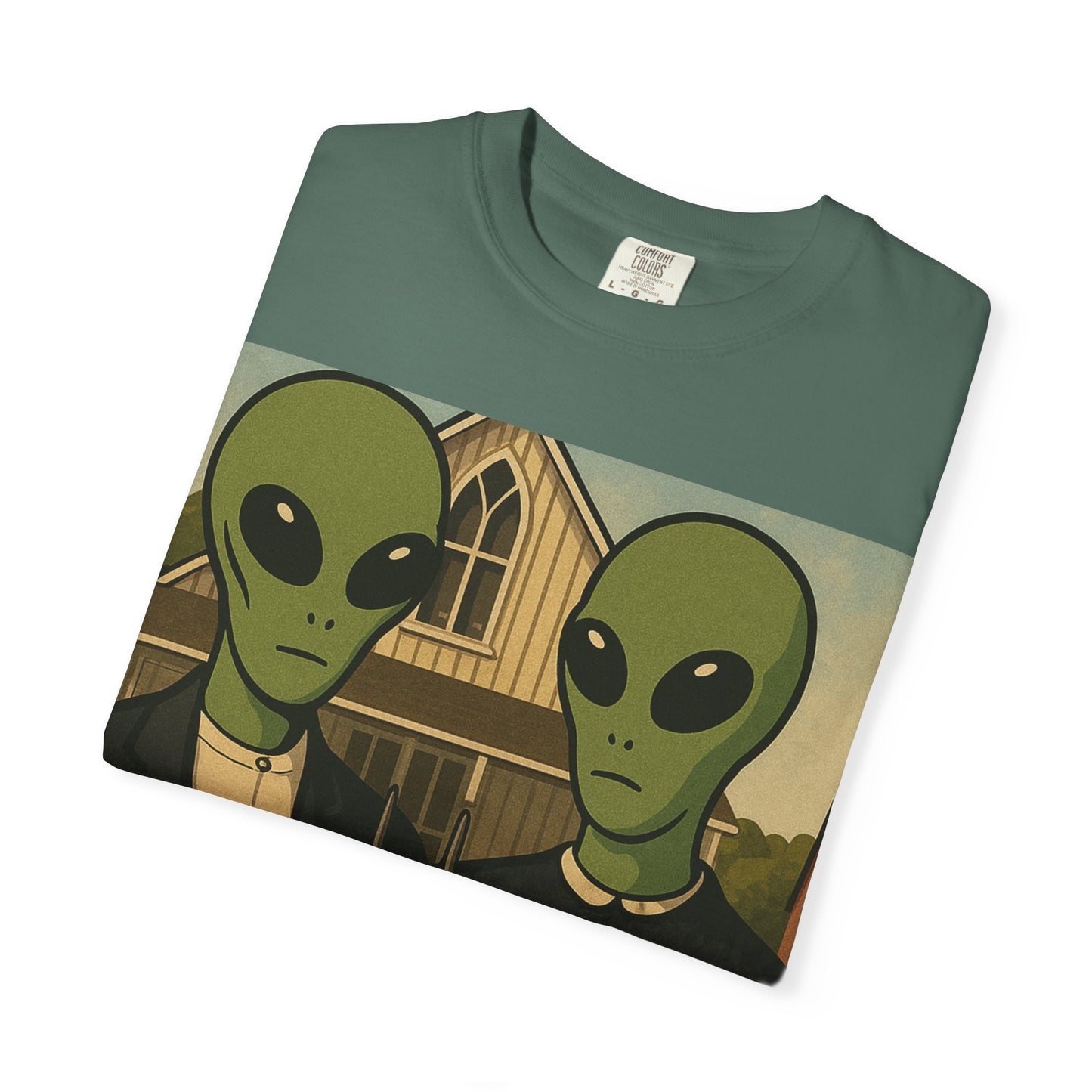 Alien Gothic T-Shirt — Parody of American Gothic Art