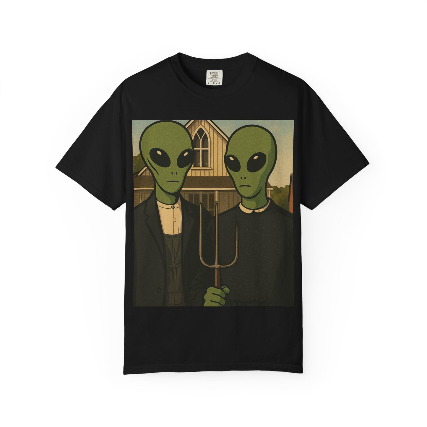Alien Gothic T-Shirt — Parody of American Gothic Art